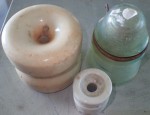 3 x different old power line insulators glass and clay. Click for more information...