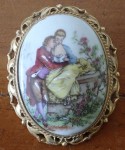 Vintage painted porcelain ladies brooch Limoges. Click for more information...