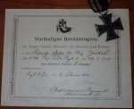 3867 ww1 German EK2 Iron cross with certificate. Click for more information...